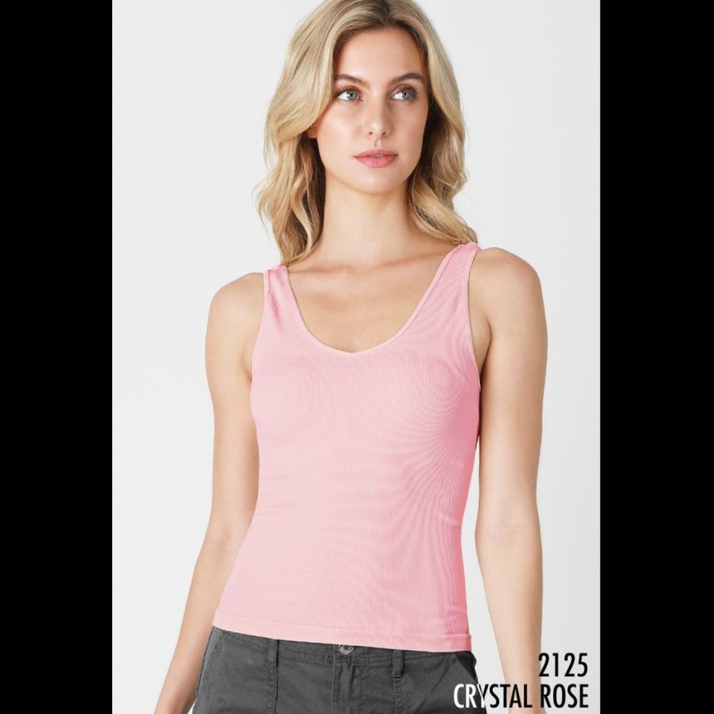 New Crystal Pink Reversible Ribbed Vee Neck and Scoop Neck Tank Top